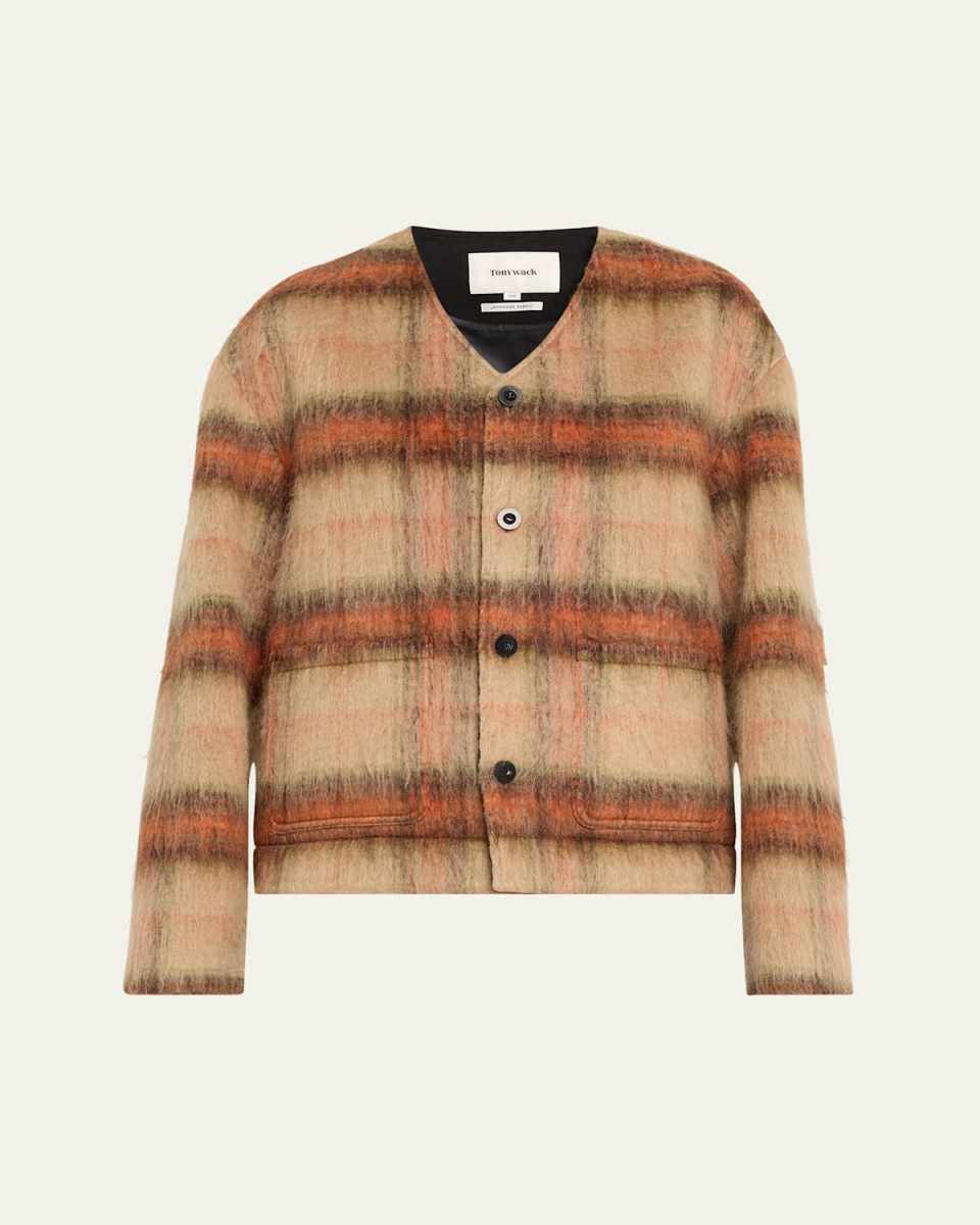 Check Wool-Blend Blouson Jacket