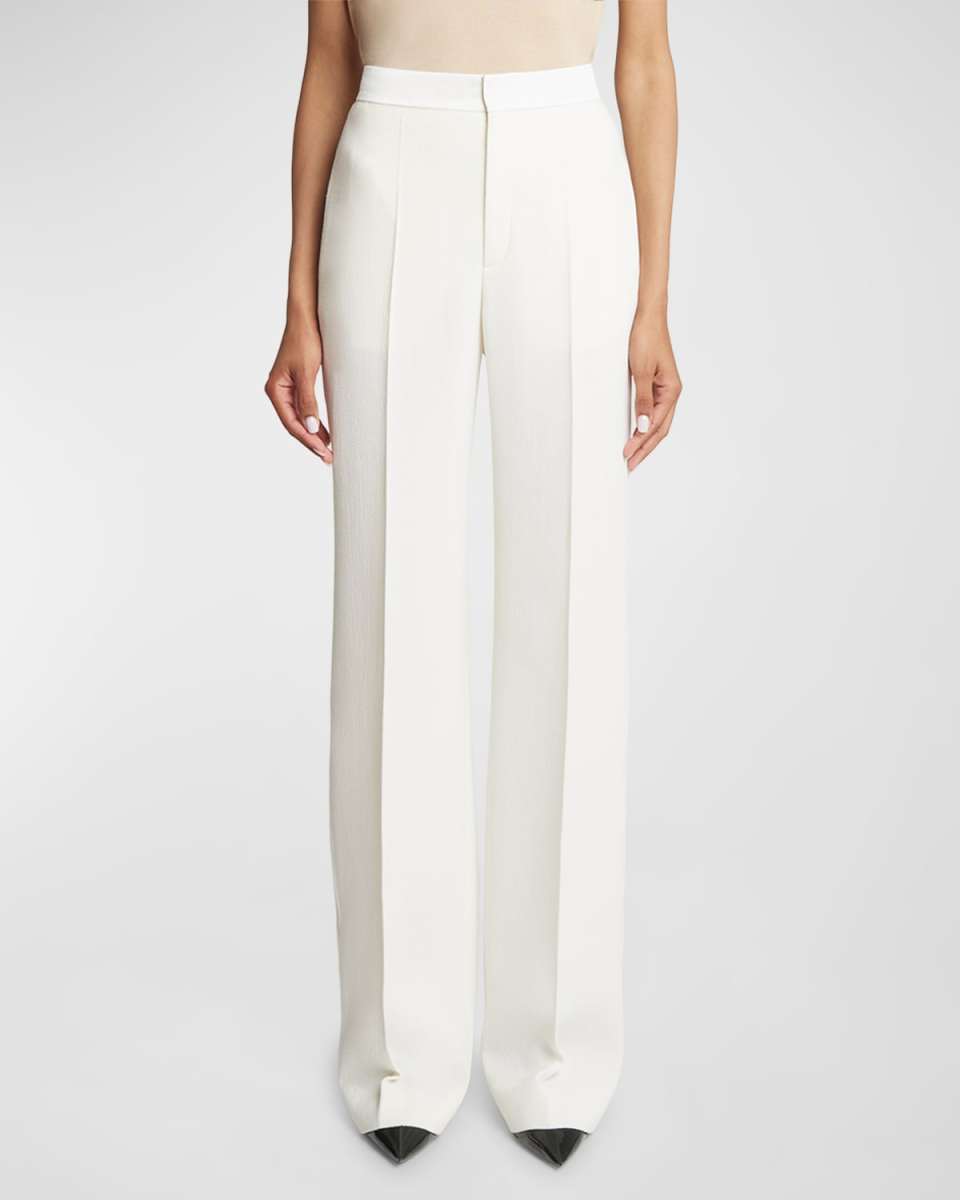 Textured Wool Crepe Wide-Leg Trousers