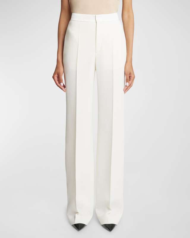Textured Wool Crepe Wide-Leg Trousers