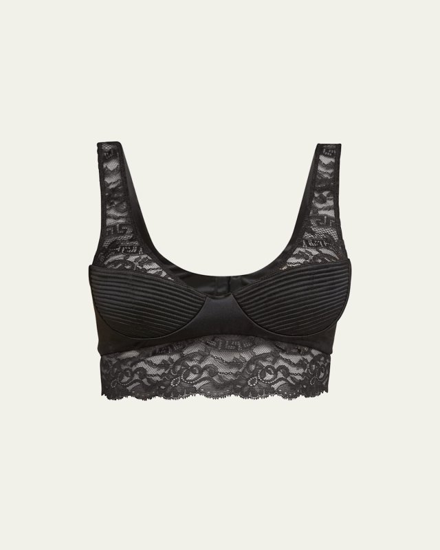 Ribbed Satin Lace-Trim Bralette