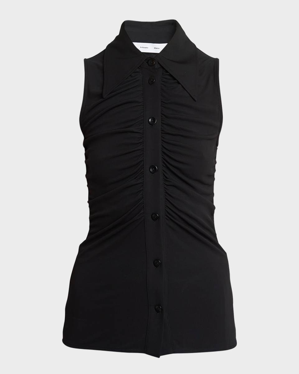 Florence Sleeveless Button-Front Crepe-Jersey Top