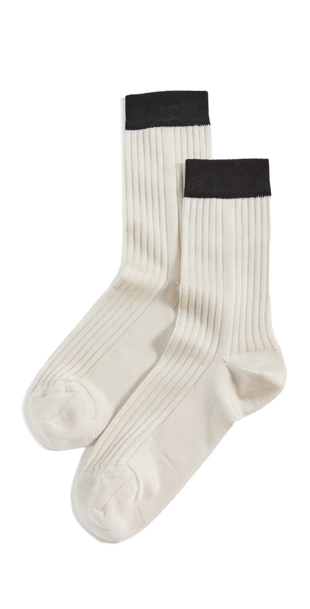 Stems Blocked Rib Socks Ivory/Black