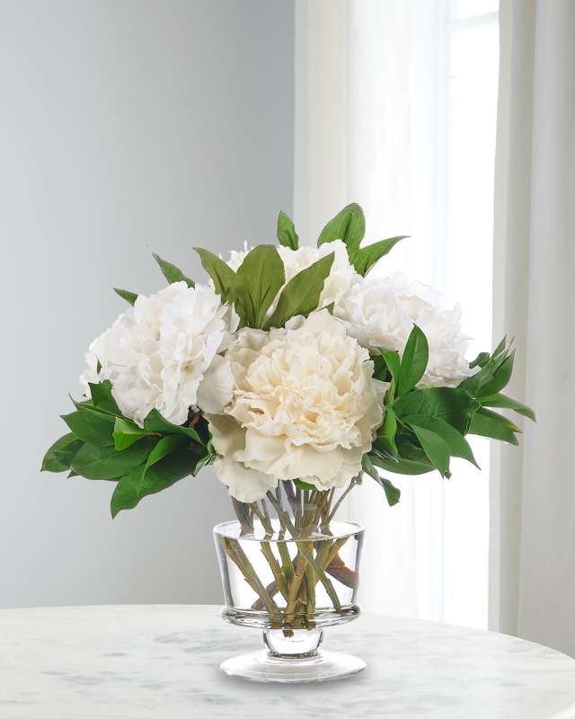 Peony Faux Floral 14" Arrangement in Glass Vase