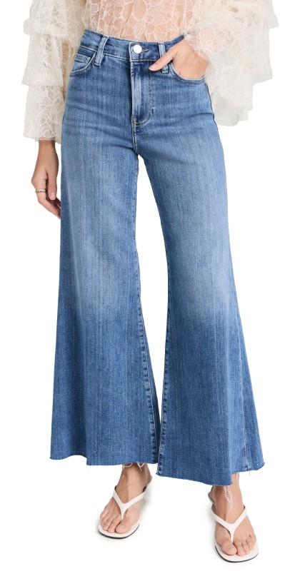 FRAME Le Palazzo Crop Raw Fray Jeans Daphne Blue