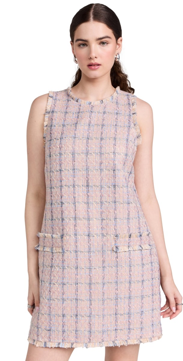 L'AGENCE Florian Tweed Shift Dress Tan/Dusty Pink/Blue