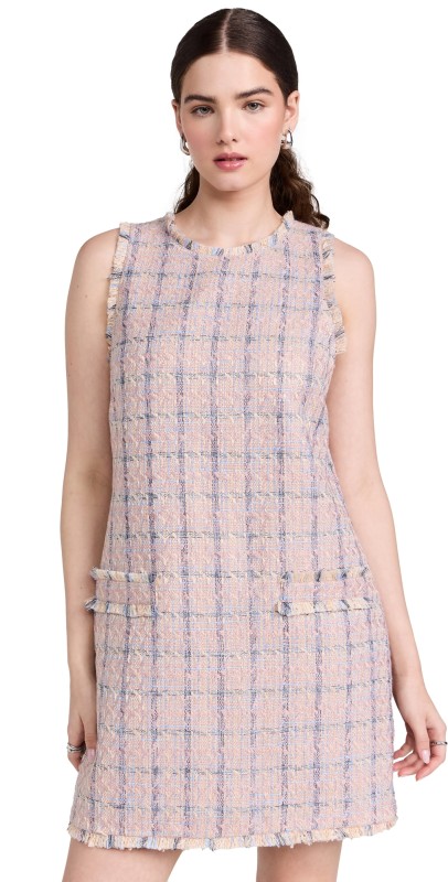 L'AGENCE Florian Tweed Shift Dress Tan/Dusty Pink/Blue