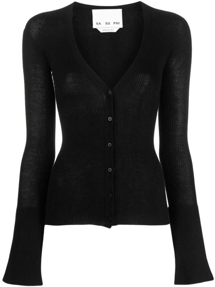 V-neck ribbed cashmere-blend cardigan