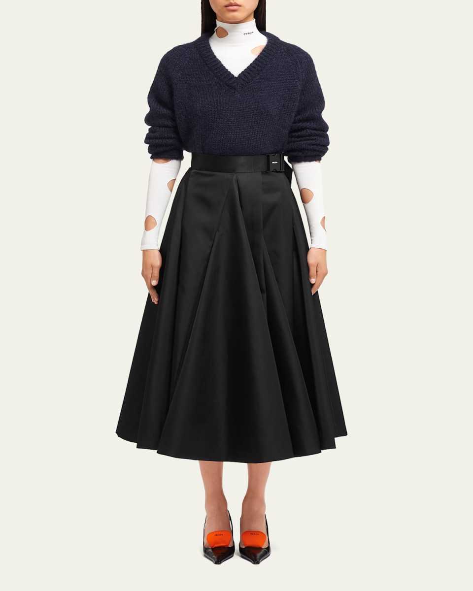 Re-Nylon Belted Pleated Midi Skirt