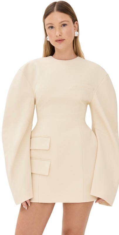A. W.A. K.E. MODE Rounded Sleeve Tailored Mini Dress Ecru