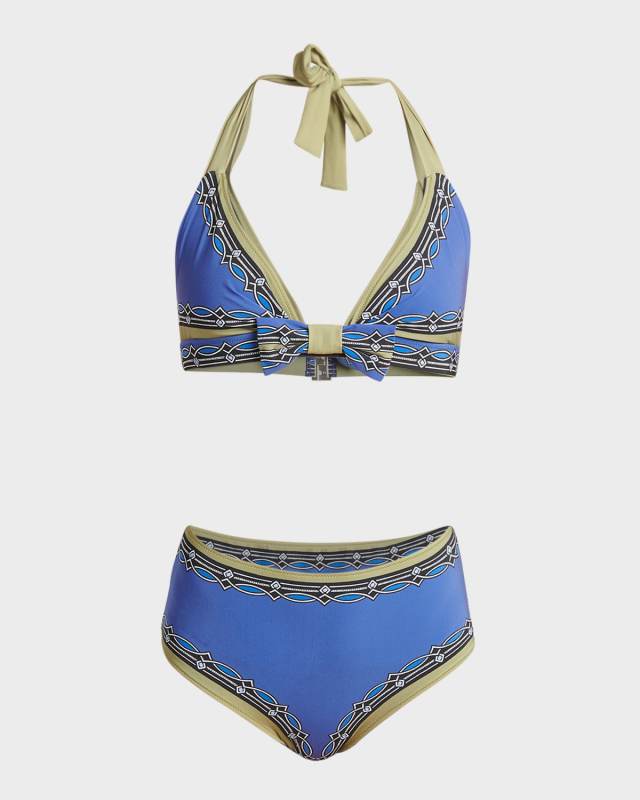 Printed Bow Two-Piece Swimsuit