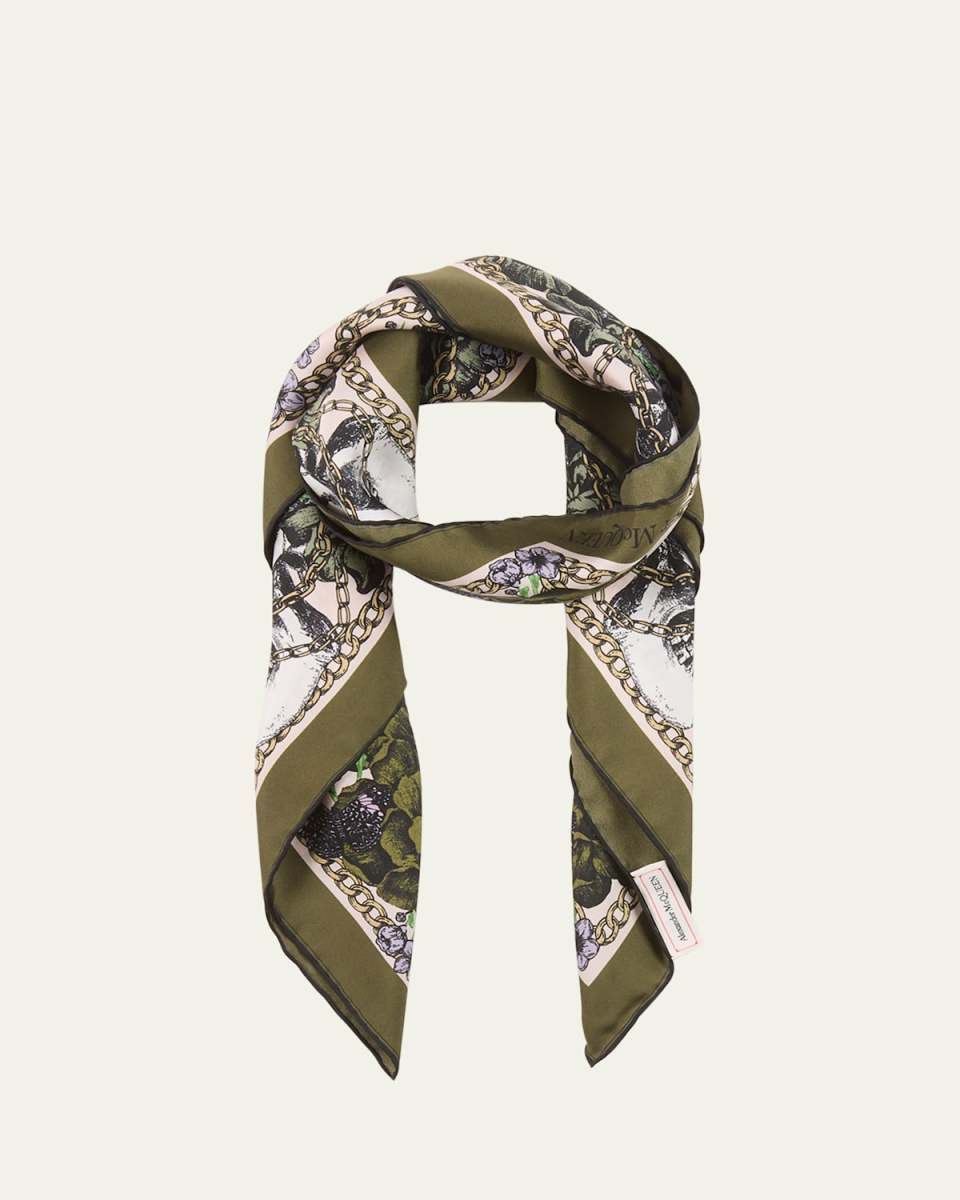 Blossom Skull Silk Twill Square Scarf