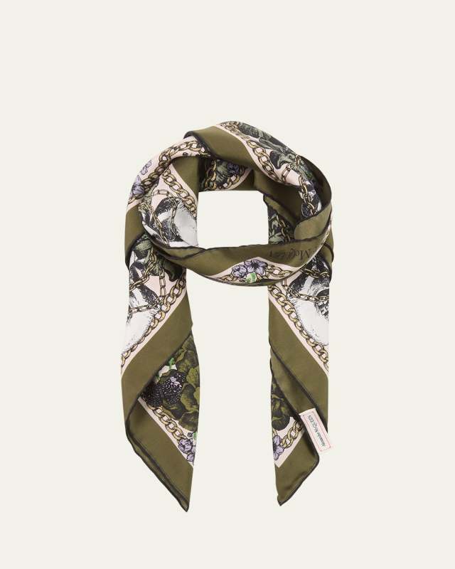 Blossom Skull Silk Twill Square Scarf