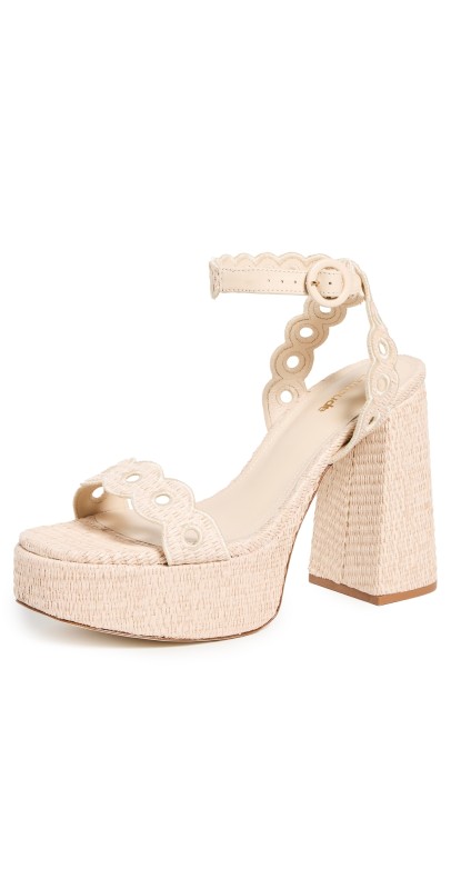 Larroudé Dolly Broderie Platform Sandal Heels Natural
