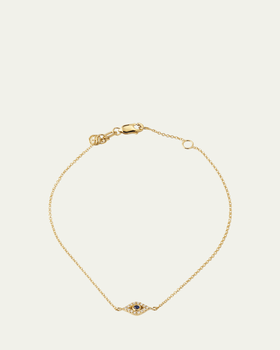 14K Yellow Gold and Diamond Small Bezel Evil Eye Bracelet