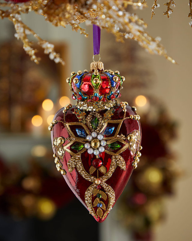 Embellished Crown Heart Christmas Ornament