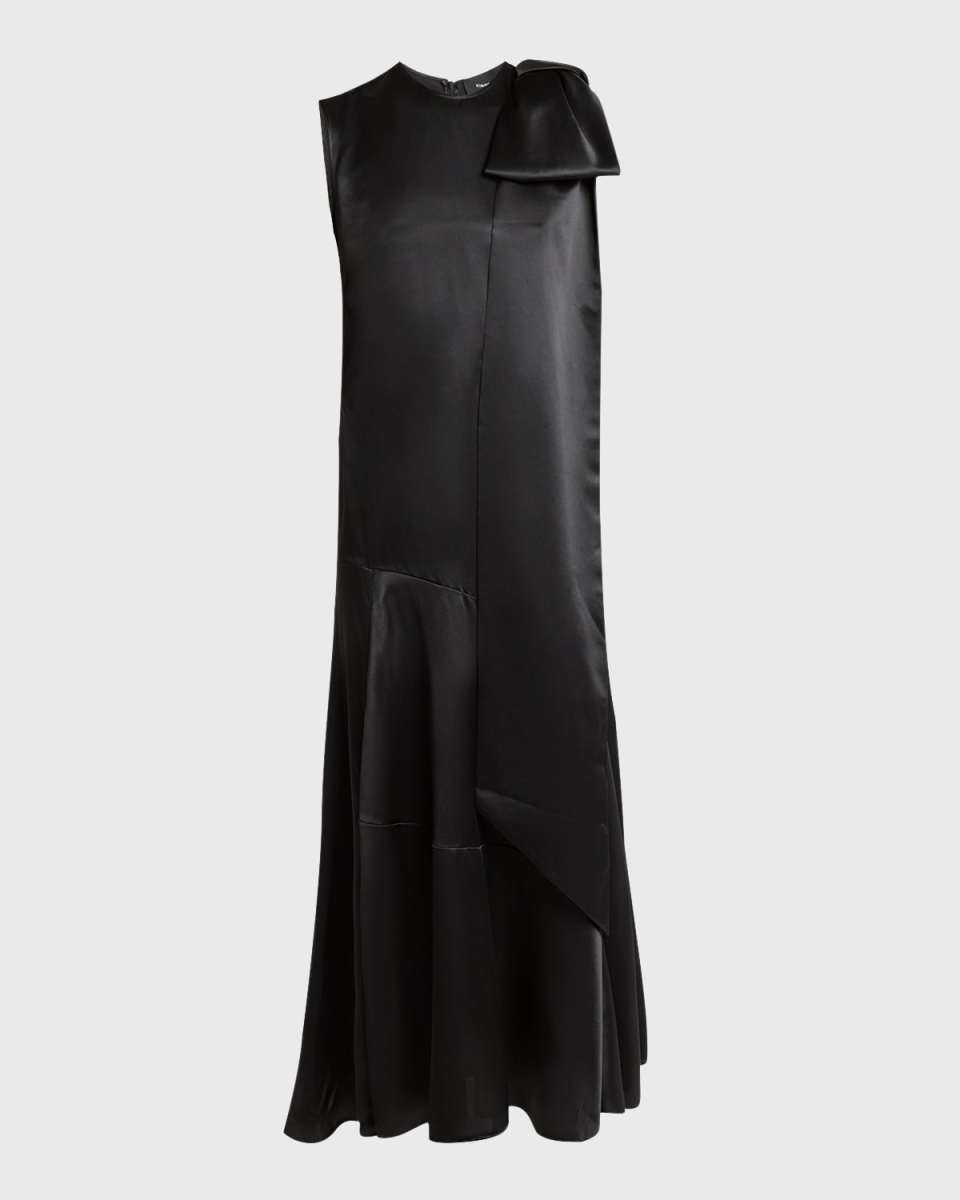 Bow Sleeveless Bias-Cut Silk Midi Dress