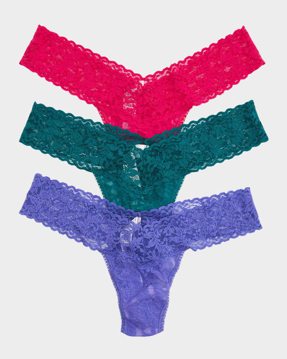 Three-Pack Low-Rise Signature Lace Thongs