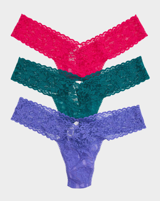 Three-Pack Low-Rise Signature Lace Thongs