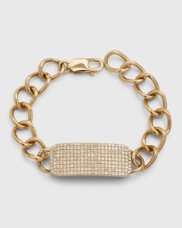 14K Gold Diamond ID Tag Curb Chain Bracelet