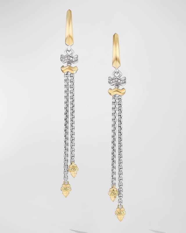 Zig Zag Stax Chain Earrings with Diamonds in 18K Gold and Silver, 64.5mm