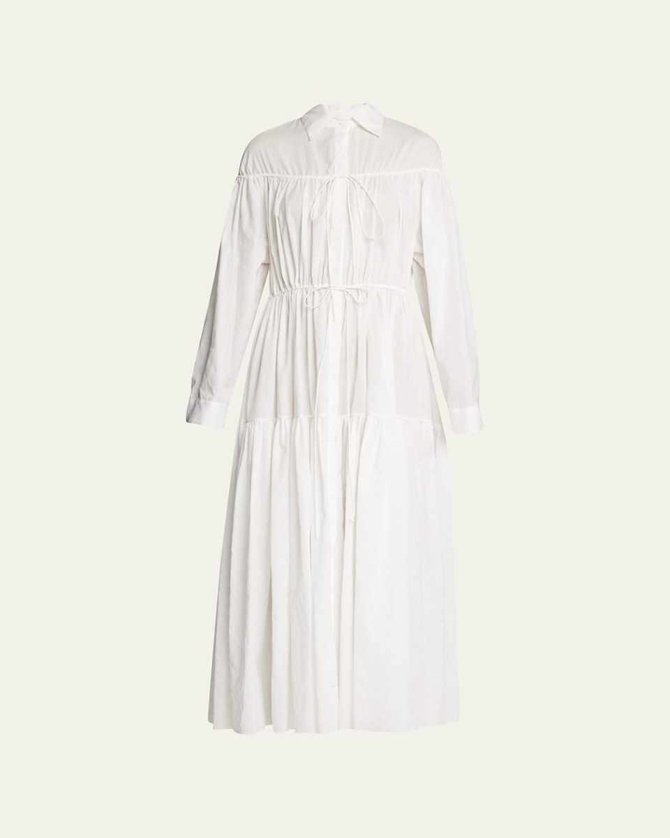 Tiered Long-Sleeve Drawcord Maxi Dress
