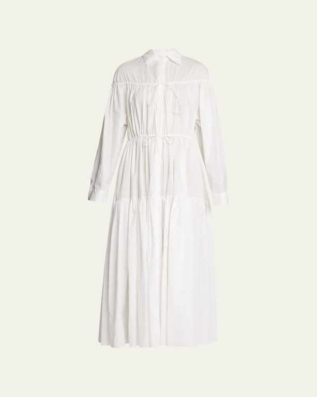 Tiered Long-Sleeve Drawcord Maxi Dress