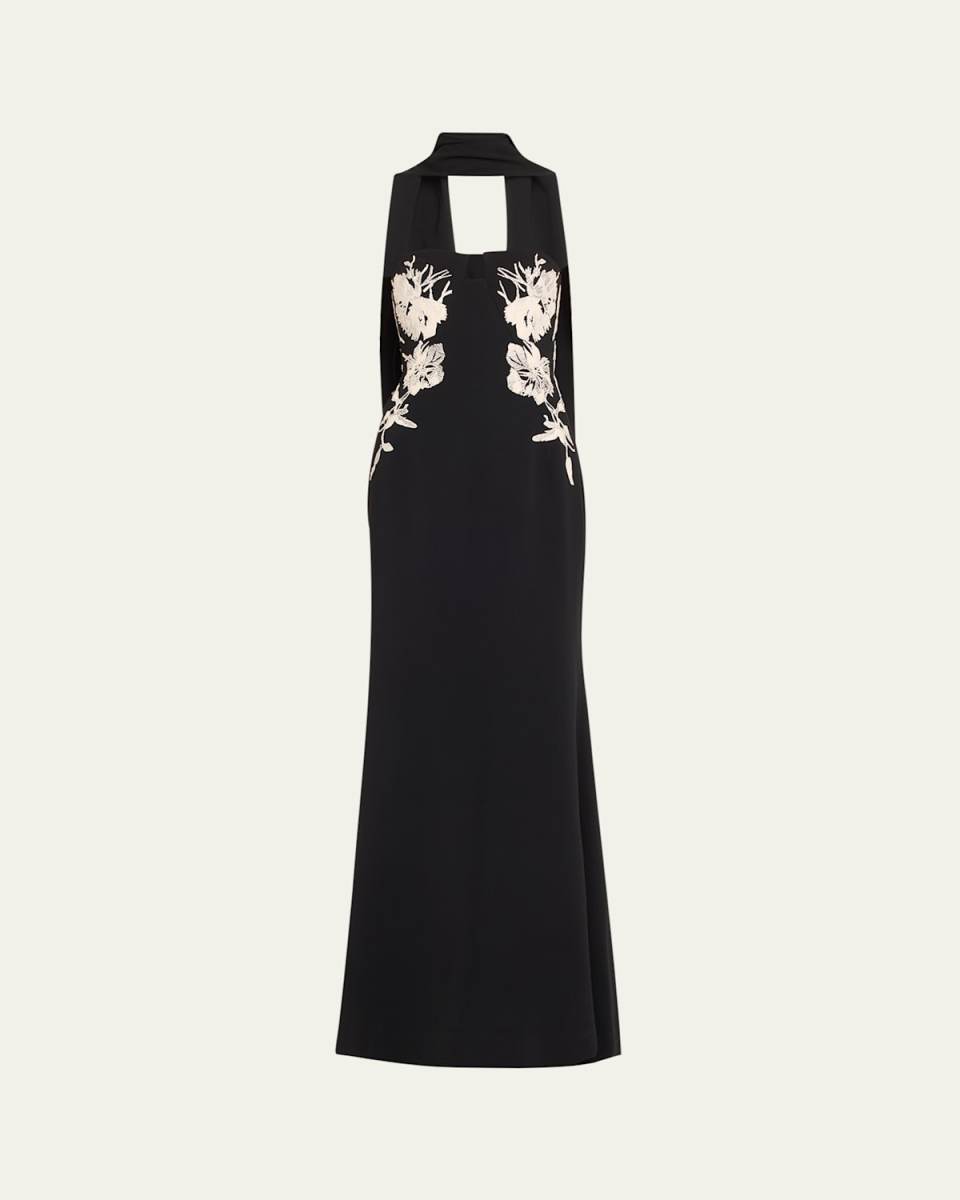 Long Strapless Embroidered Dress