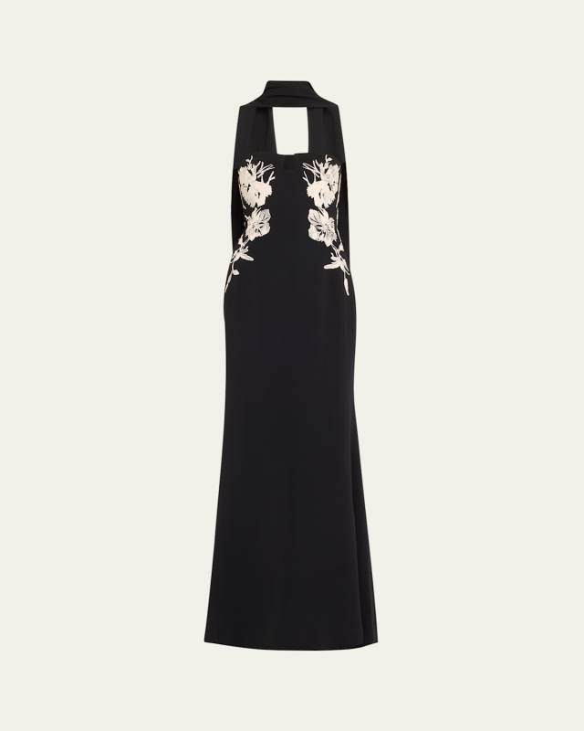 Long Strapless Embroidered Dress