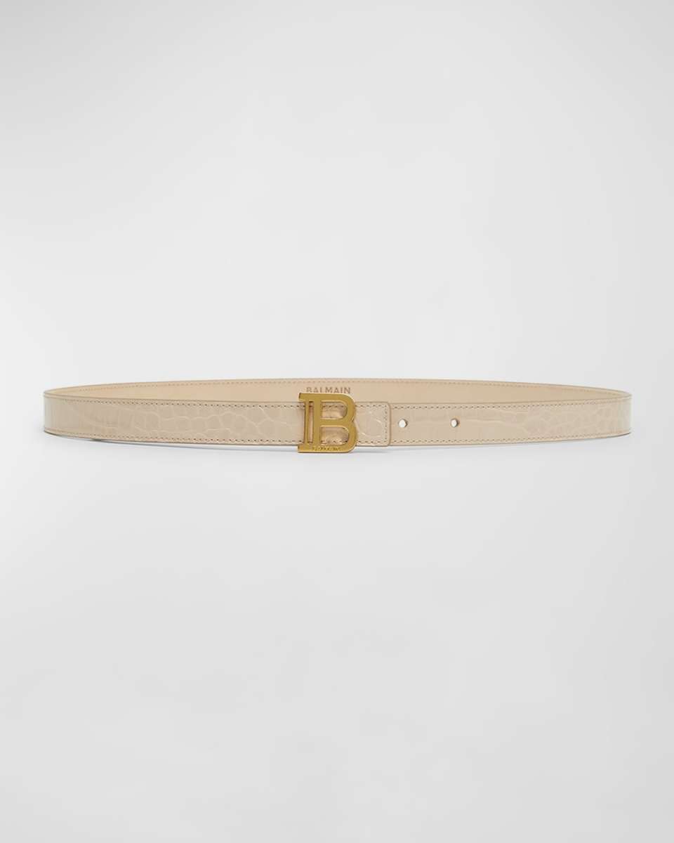 Croc-Embossed Leather Skinny B-Belt