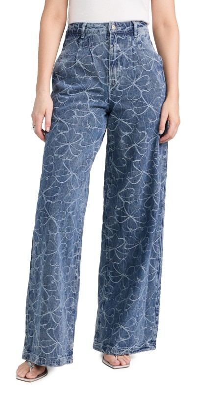 Ramy Brook Adley Pants Indigo Emb Floral Denim