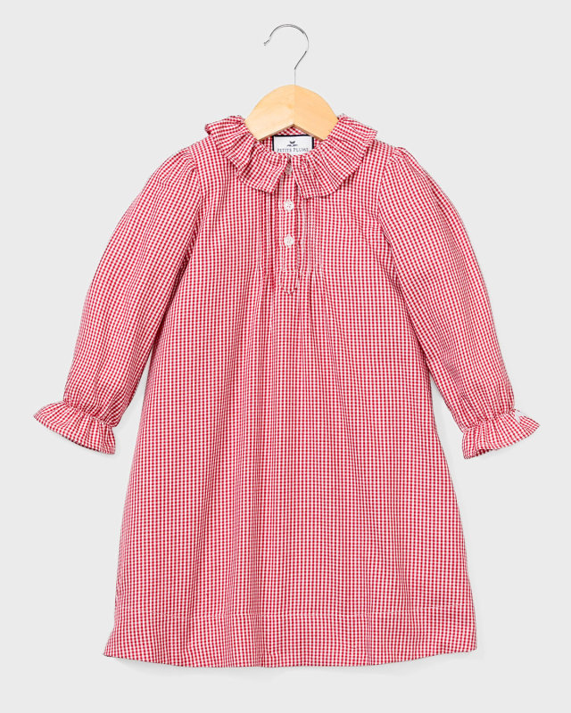 Victoria Ruffle-Collar Gingham Nightgown, Size 6M-14