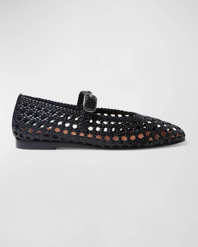 Woven Leather Mary Jane Ballerina Flats