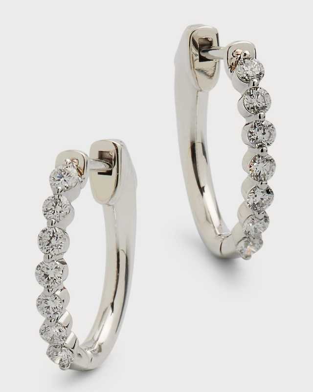 18k White Gold Diamond Huggie Earrings, 0.42tcw, 0.66"L