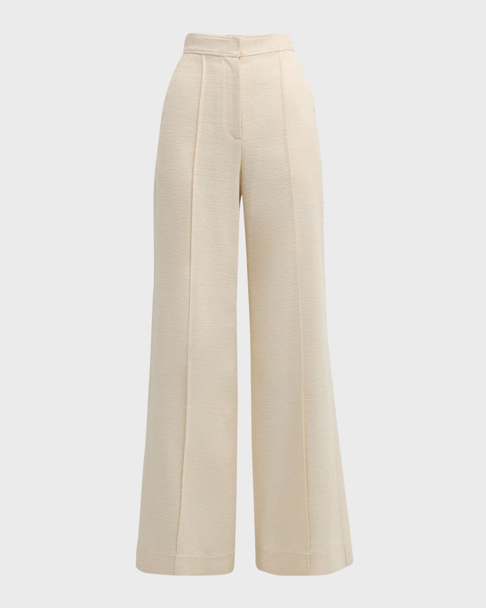Pintuck Italian Fluid Tonal Tweed Wide-Leg Pants