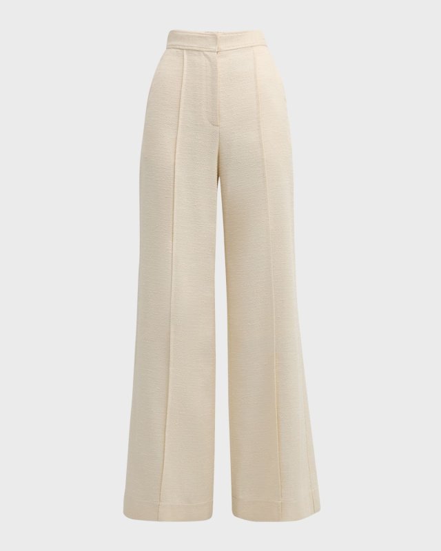 Pintuck Italian Fluid Tonal Tweed Wide-Leg Pants