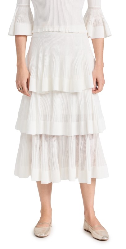 Zimmermann Natura Tiered Ruffle Skirt Cream