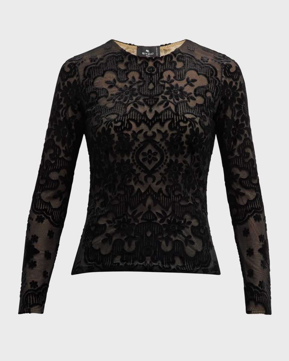 Sheer Velvet Printed Top