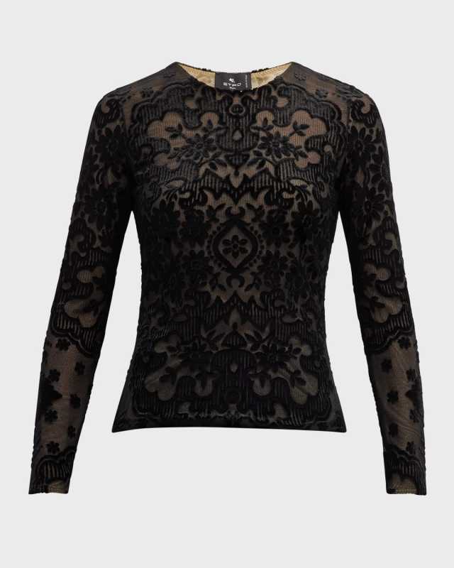 Sheer Velvet Printed Top