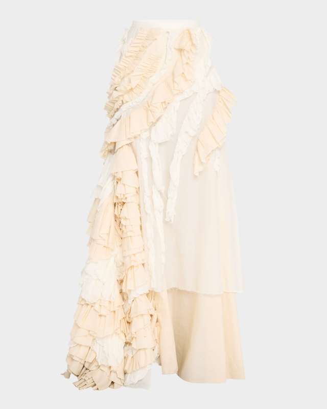 Asymmetric Cascading Ruffle Maxi Skirt