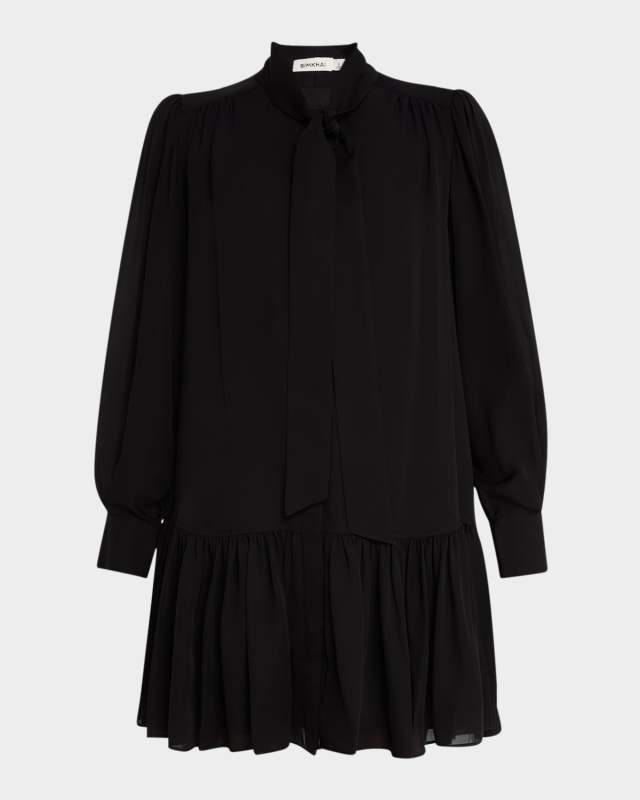 Quince Long-Sleeve Silk Mini Dress