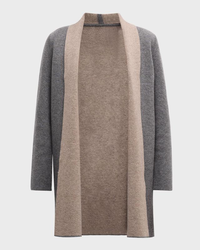Cashmere Double Knit Two Tone Cardigan