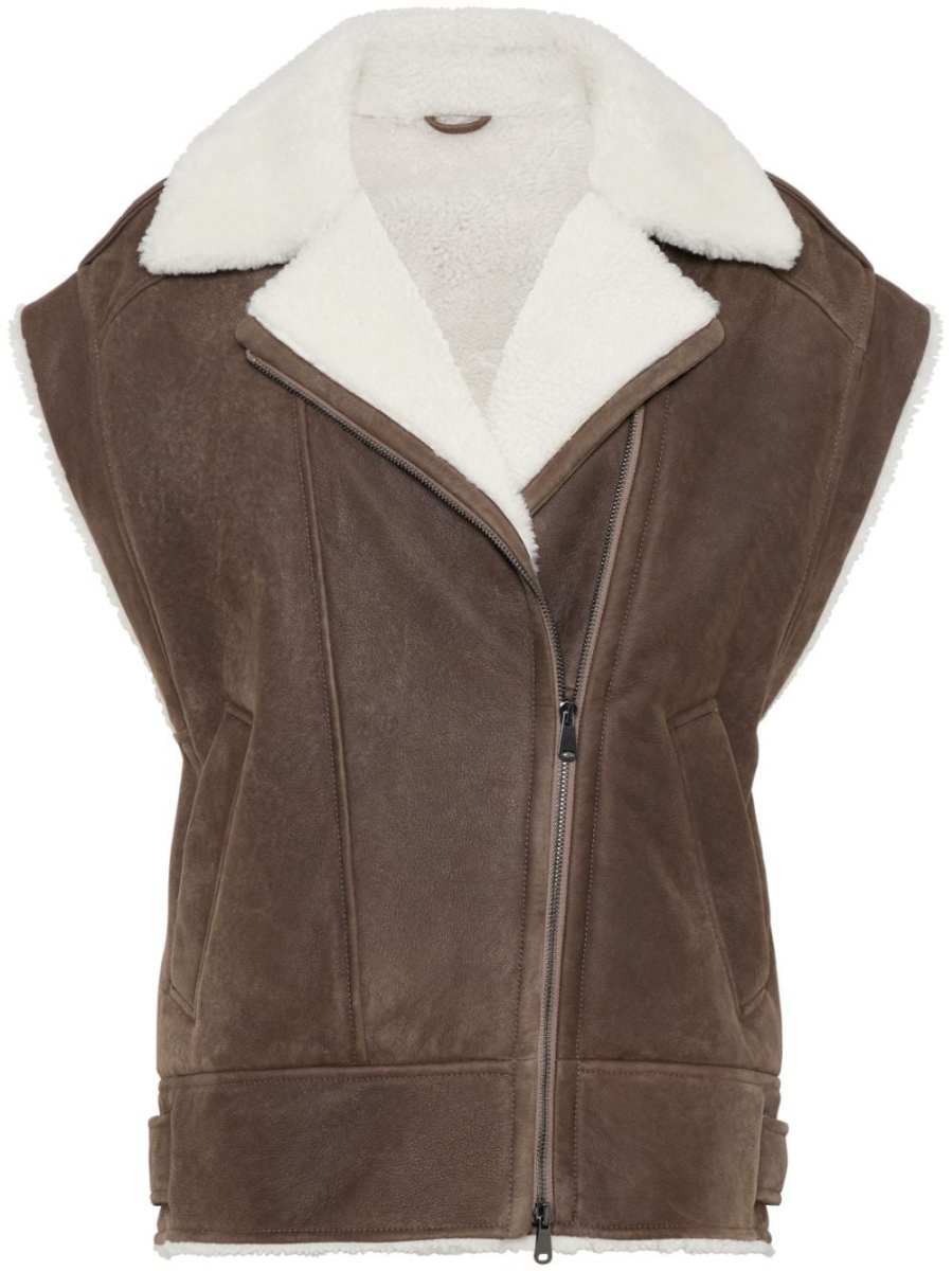 zip-up shearling vest