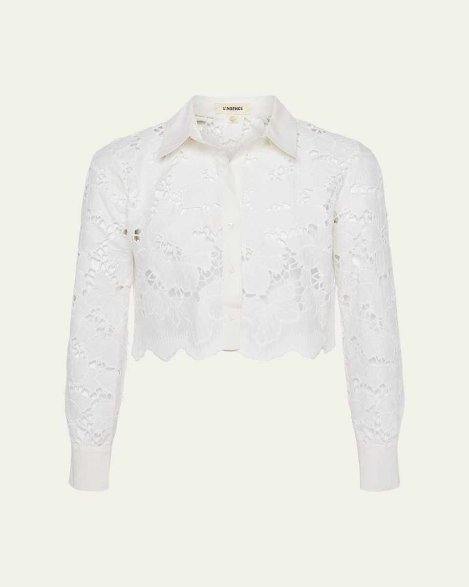 Seychelle Floral Eyelet-Embroidered Cropped Shirt