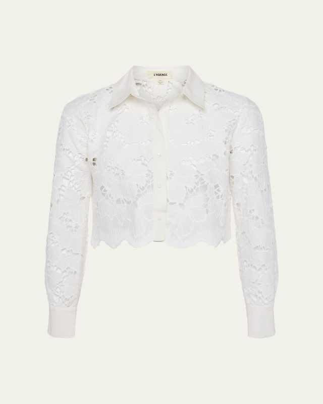 Seychelle Floral Eyelet-Embroidered Cropped Shirt