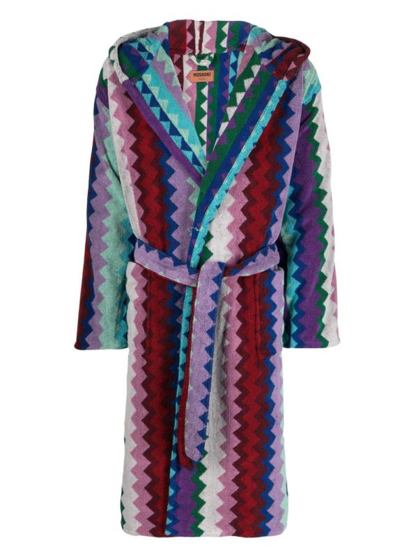 zigzag-pattern terry-cloth bathrobe