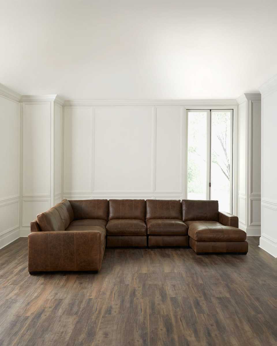 Dawkins 5-Piece Right Chaise Leather Sectional