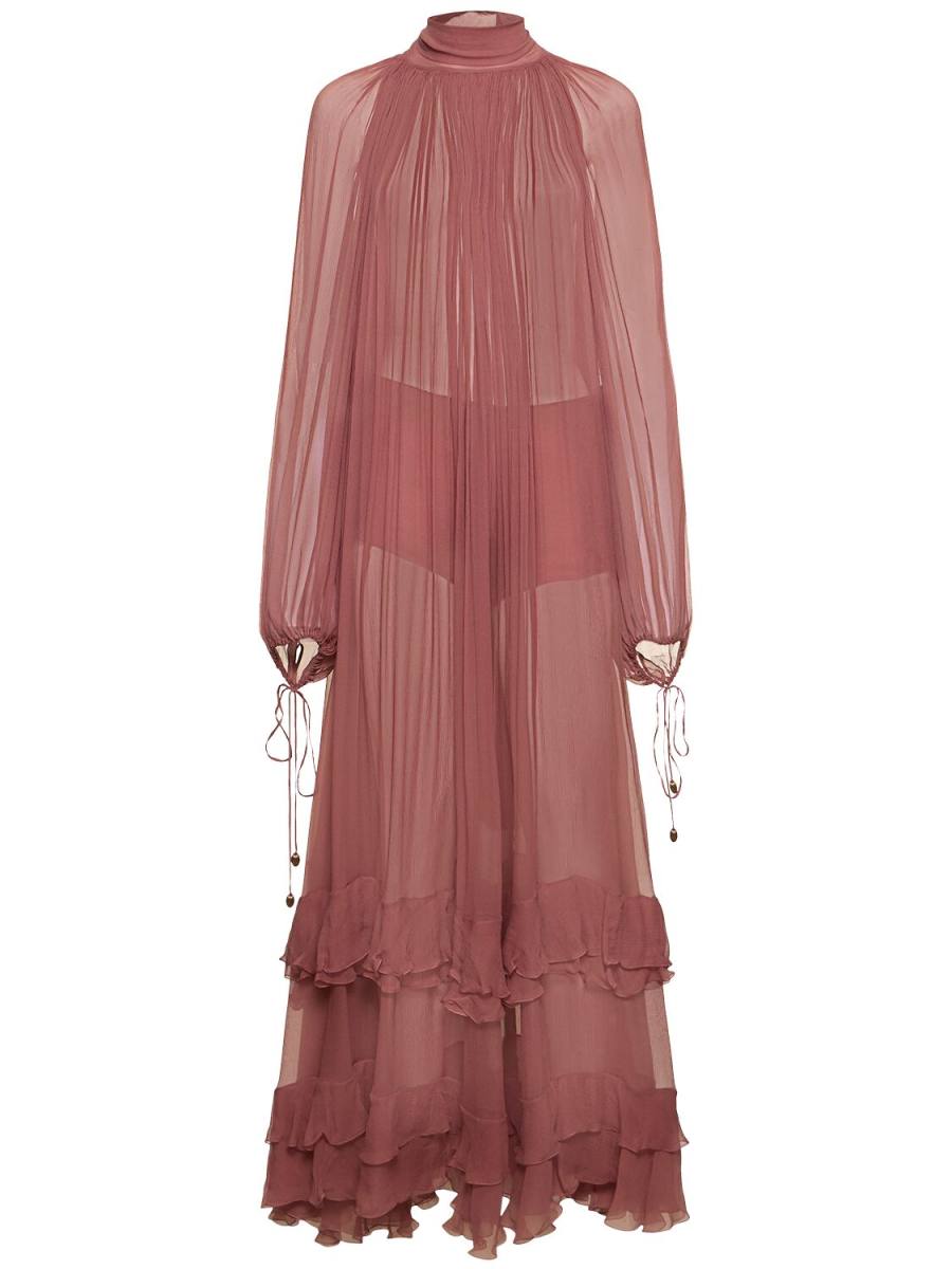 Chloe Draped silk mousseline long dress