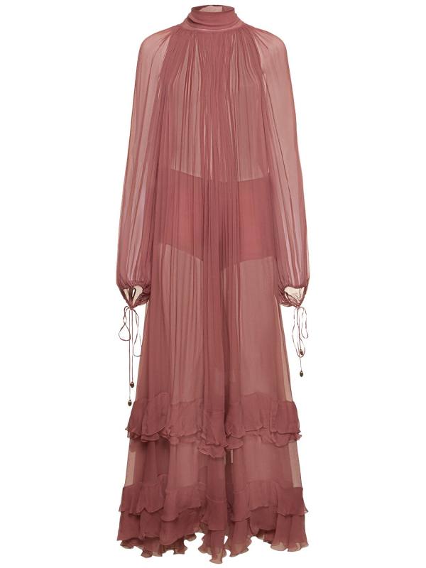 Chloe Draped silk mousseline long dress