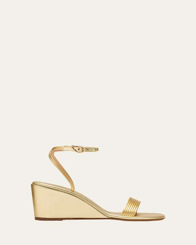 Chrismos Metallic Wedge Ankle-Strap Sandals