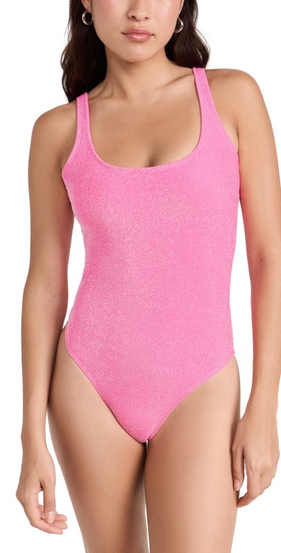 Good American Sparkle Modern Tank One Piece Knockout Pink001